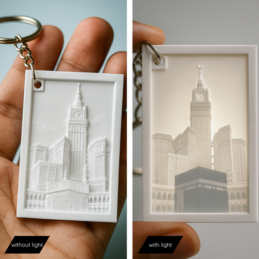 Makkah Sharif Lithophane Keychain | Light Reveal Edition